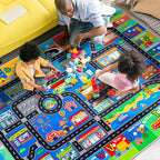 Kids Rugs for Toy Cars Playroom 110"×78.7" ABC Transportation Animals Play Mat Educational Mat Alphabet Area Rug Public Buildings Kids Playtime Collection Toddler Learning Carpet