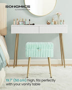 SONGMICS Vanity Stool Chair with Storage, Makeup Stool, Footrest Footstool Ottoman, Metal Legs, Adjustable Feet, for Living Room, Bedroom, Makeup Room, Moonlight Green ULOM505CZ02