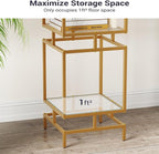 4 Cube Glass Shelf, 4-Tier Bookshelf, Display Shelf Rack, Metal Storage Rack with Tempered Glass, Modern Style for Living Room, Bathroom, Kitchen, Golden