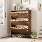 Nicetree Shoe Cabinet, Narrow Shoe Organizer with 3 Flip Drawers, Fluted Accent Shoe Rack Cabinet, Shoe Cabinet with 3-Tier Adjustable Shelves