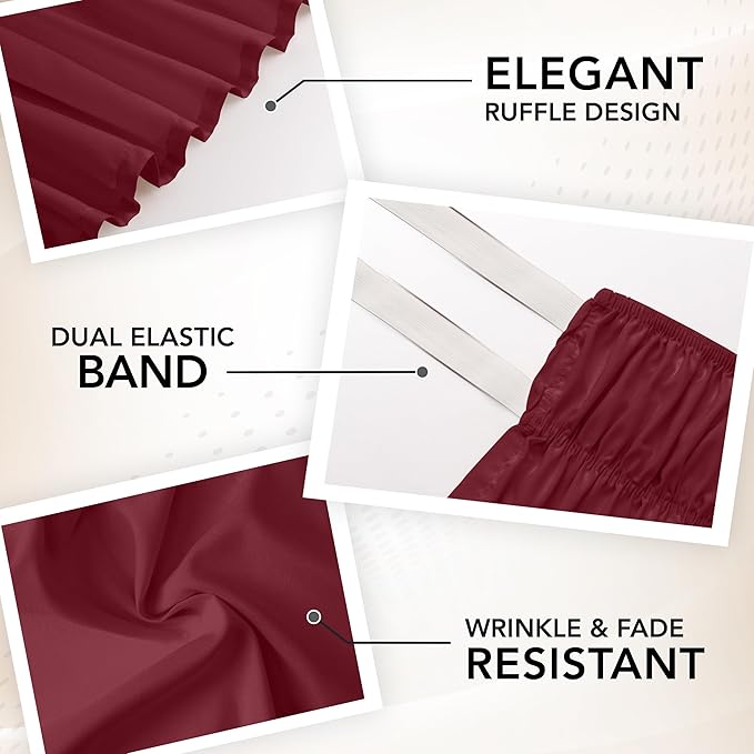 Utopia Bedding Full Elastic Bed Ruffle - Easy Wrap Around Ruffle - Microfiber Bed Skirt with Adjustable Elastic Belt 16 Inch Tailored Drop - Hotel Quality Bedskirt, Fade Resistant (Full, Burgundy)