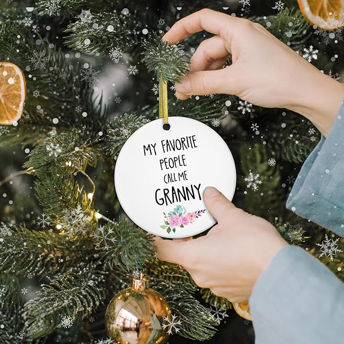 My Favorite People Call Me Granny Ornament, Grandma Mother's Day Birthday Gifts from Grandkids Ceramic Ornament Keepsake, Gifts for Granny Hanging Ornaments for Christmas Tree Decoration