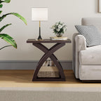 ChooChoo End Side Table, Modern End Table with Storage Shelf, X-Design Side Table Living Room(Espresso)