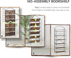 4NM No Assembly Folding Bookshelf for Living Room, 6 Tiers Collapsible Book Shelves Open Industrial Foldable Bookcase Storage Shelf for Home Office - Rustic Brown Black