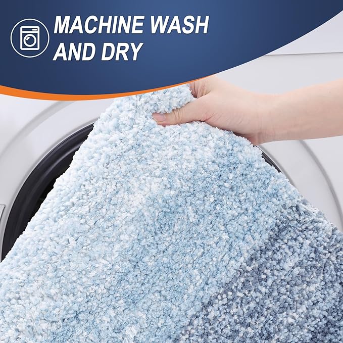 OLANLY Bathroom Rug Set 2 Piece, Soft Absorbent Microfiber Bath Rug Set, Non-Slip, Machine Wash Dry, Plush Shaggy Bath Mats for Bathroom (47"x20"+24"x16", Blue)