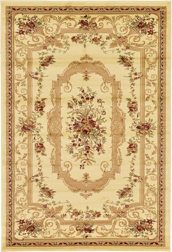 Rugs.com Chateau Collection Rug – 6' x 9' Cream Medium Rug Perfect for Bedrooms, Dining Rooms, Living Rooms