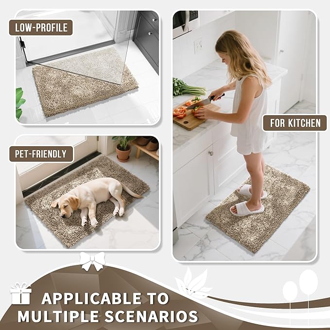 Yimobra Large Bathroom Rug Non Slip 36x24 Inch, Extra Thick Soft Absorbent Chenille Bath Mat, Machine Washable Quick Dry Bath Rugs for Bathroom Floor, Tub and Shower, Home Decor Accessories, Camel