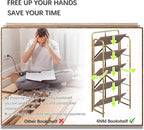 4NM No Assembly Folding Bookshelf, 5 Tiers Collapsible Book Shelves Open Industrial Foldable Storage Bookcase Shelf for Bedroom, Living Room, Home Office - Brown and Gold