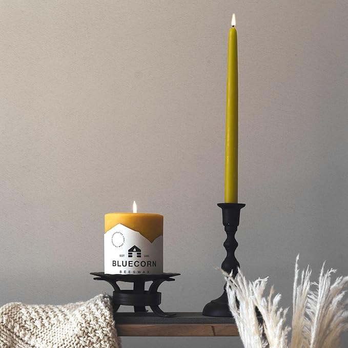 Bluecorn Beeswax Taper Candles, 100% Pure Natural Bees Wax, 12 Inch Pair, Sage Green Candlesticks, Unscented, Clean Burning & Dripless, Long Lasting, Thanksgiving & Christmas Decor, American Made 1 Ct
