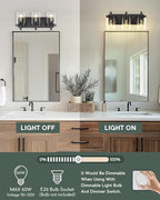 Bathroom Light Fixtures Over Mirror, 3-Light Matte Black Vanity Light with Square Clear Glass Shade, Modern Wall Sconces, Vanity Lighting Fixtures, VL194-MB-3
