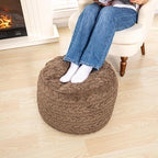 Unstuffed Ottoman Pouf Cover – Round Faux Fur Footstool Plush Floor Pouf (No Filler Included) Perfect for Living Room, Bedroom, or Office Lounge (Coffee, 20x20x15 in)