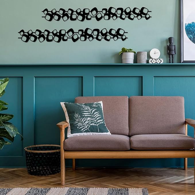 ruelen Mid Century Abstract Metal Wall Art Sculpture - Textured Geometric Decor, Set of 2, 3D Black Vertical and Elegant Design for Living Room, Bedroom, Office, Home (15.7x3.9in)