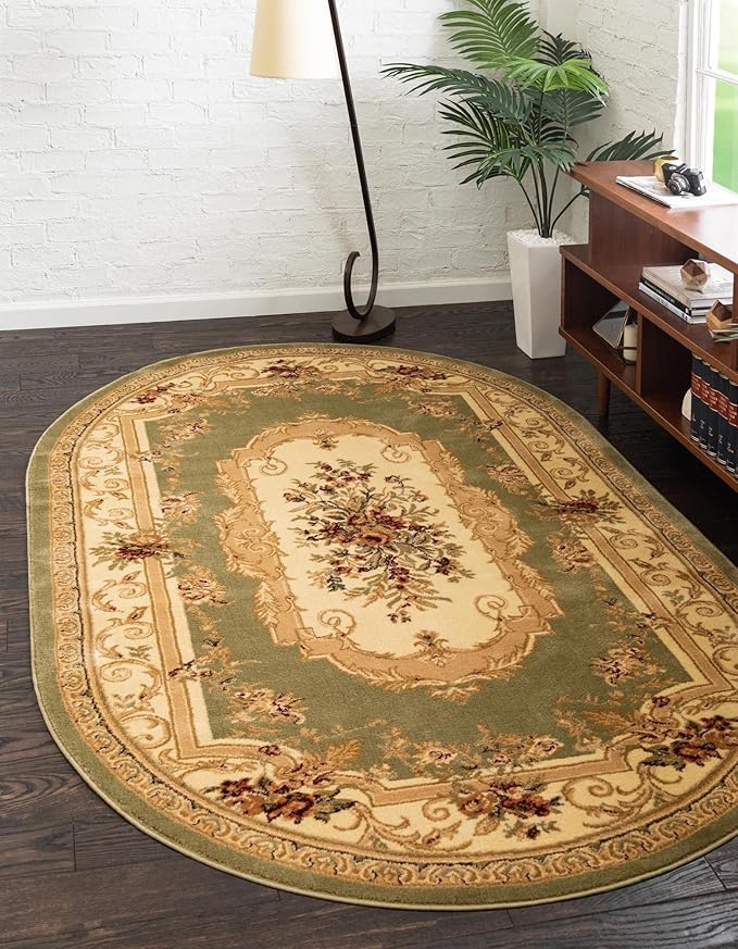 Rugs.com Chateau Collection Rug - 5' x 8' Oval Green Medium Pile Rug