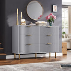6 Drawer Dresser for Bedroom, Fluted 47.2 in Wide Modern Chest of Drawers with Deep Drawers, Long Large Double Dresser TV Stand, Wooden Dresser Organizer for Living Room, Hallway, Kids Room, Grey