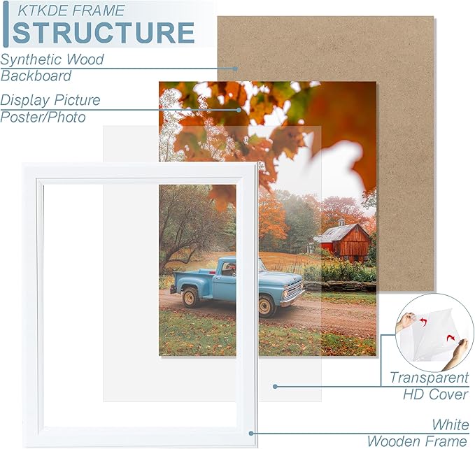 KTKDE 16x20 Picture Frame Set of 5,Studio Gallery 16 by 20 Poster Frame White Wooden, Large Frame for Photos, Posters - Art Prints best gift