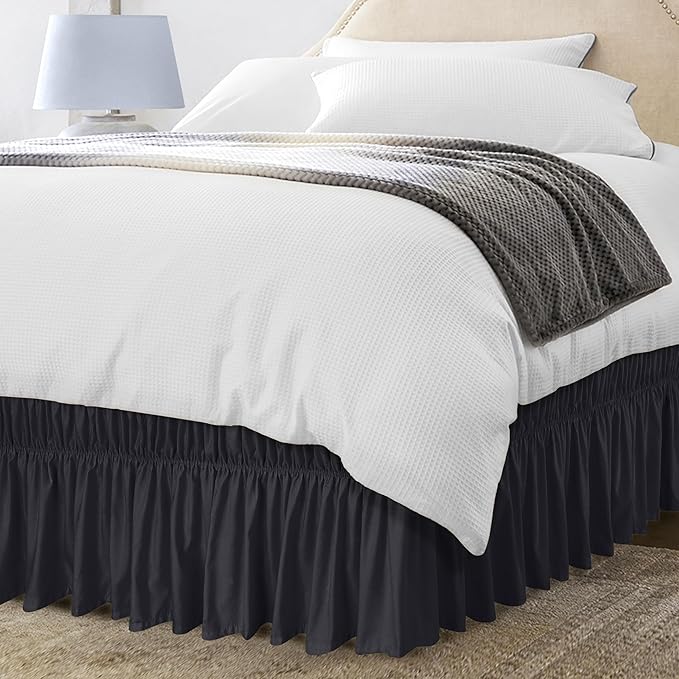 Utopia Bedding Twin Elastic Bed Ruffle - Easy Wrap Around Ruffle - Microfiber Bed Skirt with Adjustable Elastic Belt 16 Inch Tailored Drop - Hotel Quality Bedskirt, Fade Resistant (Twin, Black)