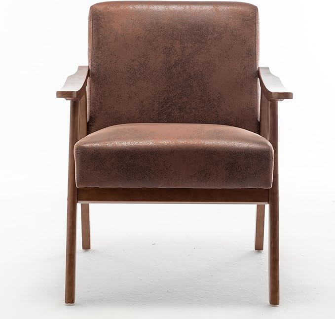 KEIKI Mid-Century Modern Accent Chair with Solid Wood Frame, Comfortable Single Sofa Chair for Daily Use in Living Room or Bedroom