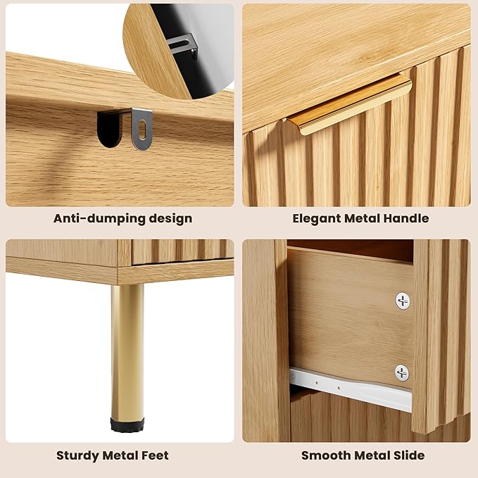 GarveeHome 8 Drawer Dresser for Bedroom, Fluted 55 in Wide Modern Chest of Drawers with Deep Drawers, Wooden Dresser Organizer for Living Room, Hallway, Kids Room, Natural