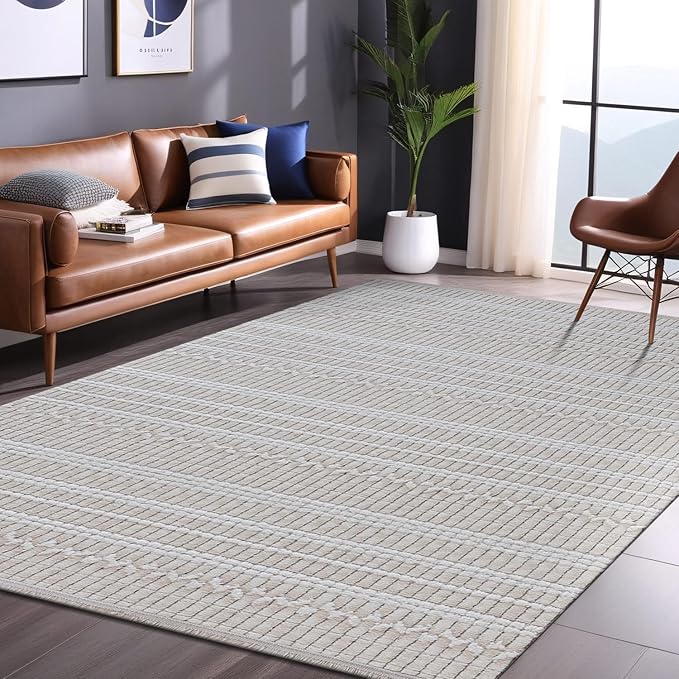 Modern Indoor Rug Stripe 8x10 Area Rugs for Living Room Luxury Kitchen Bedroom Durable Soft Geometric Durable Low and High Pile Stain Resistant Non Shedding Area Carpet 8x10