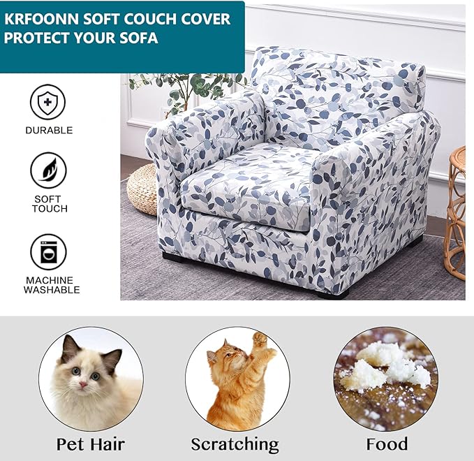 KRFOONN 2 Piece Chair Covers Printed Sofa Covers Couch Covers Washable Armchair Sofa Couch Slipcover Furniture Protector with Elastic Bottom for Living Room (Armchair, 15), Small