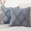 decorUhome Spring Euro Sham Throw Pillow Covers 22x22 Inch Set of 2, Soft Plush Faux Fur Wool Blue Grey Couch Pillow Covers, Decorative Neutral Pillow Cases for Bed Sofa Living Room Home Decor