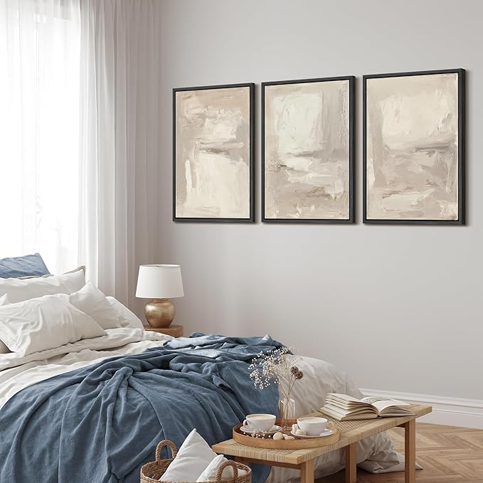 MUDECOR Framed Wall Art Print Set Neutral Abstract Modern Minimalist in Beige and Cream Tones Illustrations Modern Art Boho Decorative Colorful Chic for Living Room, Bedroom, Office - 24"x36"x3 Black