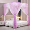 VETHIN 4 Corners Post Ruffle Princess Bed Canopy Curtain-Double Layer Cozy Drape Netting 4 Opening Mosquito Net for Girls Adults Bedroom Decoration (Double-Purple, 78" W*86" L*82"*H/(King))