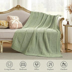 Amélie Home Chevron Chenille Knit Throw Blanket for Couch, Cozy Texture Decorative Soft Blanket for Sofa & Chair, 60"x80", Sage Green