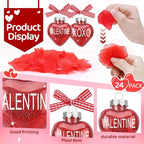 24pcs Valentines Day Ball Ornaments Set with Plastic Rose Petals 2.36 Inches Red Pink White Hanging Balls for Tree Wedding Home Anniversary Decor