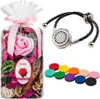 Potpourri Bags & Essential Oil Bracelet Set, Rose Scented Bowl Fillers, Fragrance Potpourri for Home Decor + Aroma Diffuser Stainless Bracelet, Gifts for Women, Mom, Aunt, Grandma, Wife-Pink