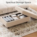 LINSY HOME Sectional Sleeper Sofa Storage Ottoman Bench, Convertible Coffee Table Plush Corduroy Couch Ottoman Footstool for Living Room, Bedroom Entryway and Family Room, Beige