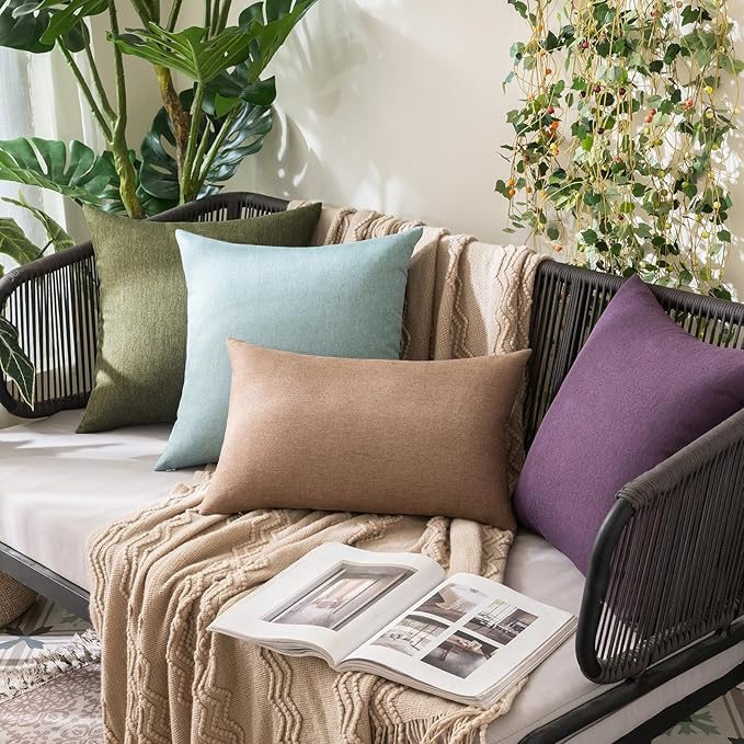 MIULEE Pack of 2 Decorative Outdoor Solid Waterproof Throw Pillow Covers Spring Faux Linen Garden Farmhouse Cushion Cases for Patio Tent Balcony Couch Sofa 20x20 Inch Olive Green