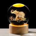 Elephants Gifts for Women Men 3D Elephant Crystal Ball with Wooden Light Base Glass Elephant Figurines Decor for Elephants Lovers on Christmas Valentine's Day Birthday (Diameter 2.36 inches)