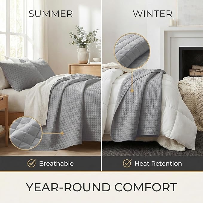 Southshore Fine Living, Inc. Twin XL Comforter Quilt Bedding Set, Dorm Room Bedding Essentials, Stain Resistant, Machine Washable Bedspread Twin XL Grey Quilt Bed Spread with Pillow Sham, Steel Grey