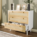3 Drawer Storage Rattan Dresser, Boho Dresser Chest for Bedroom Hallway Living Room, Black