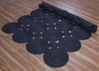 Natural Scalloped Edge Rug, Hand Woven Jute Area Rug, 3x5 Ft Black Pattern Braided Kilim Rugs for Living Room, Kitchen, Entryway, Farmhouse