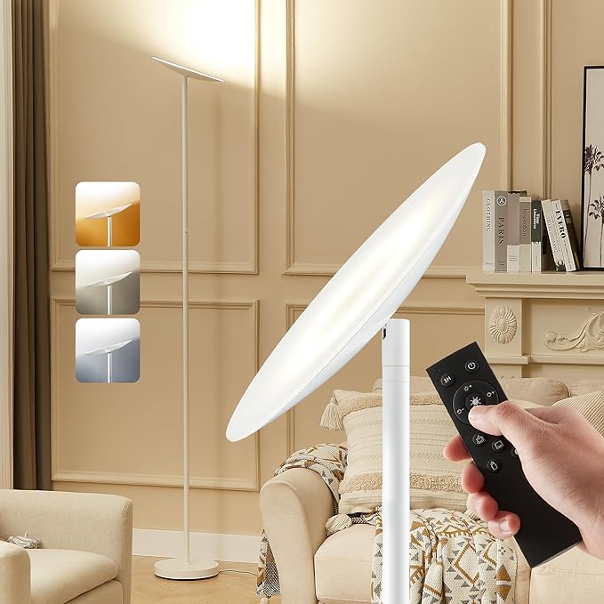 LED Torchiere Floor Lamp, 3200LM, 71" Tall Modern Torchiere Lamp in Pearl White, Stepless Dimming, Remote & Touch Control, Super Bright Light for Living Room and Bedroom, Heavy Stable Base