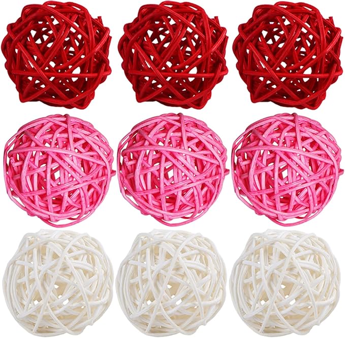 STMK 9 Pcs 3 Inch Valentine’s Day Rattan Balls Decorative, Wedding Wicker Balls Decorations for Valentine’s Day Decor DIY Vase Bowl Filler Wedding Decoration