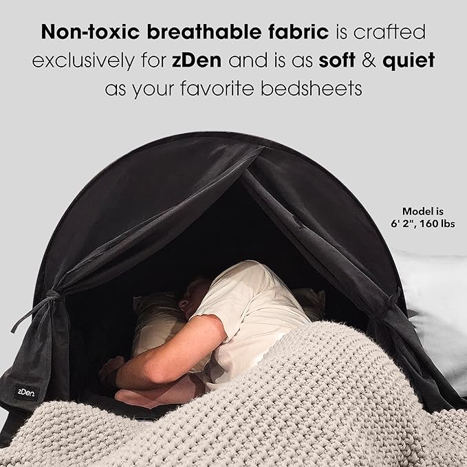 zDen The Original Patented Light-Blocking Luxury Sleep Den Bed Tent: Certified Non-Toxic Blackout Canopy to Improve Sleep Anytime, Anywhere. Perfect for Nightshift, Dorms, Travel, Naps and Relaxation