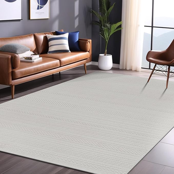 Micro Loop Indoor Rug White 10x14 Boho Geometric Neutral Area Rugs for Living Room Soft Luxury Modern Low and High Pile Durable Stain Resistant Non-Shedding Indoor Area Carpet 10 x 14