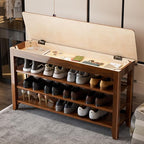 Shoe Storage Bench for Entryway - 4 Tier Shoe Rack for Front Door Entrance, Rubberwood Shoe Rack with Bench Height Adjustable, Entryway Bench with Shoe Storage for Any Room (Walnut, 39.4" W)