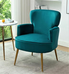 Trendy Velvet Accent Chair with Gold Metal Legs, Upholstered Armchair for Small to Mid-Size Spaces, Modern Living Room, Bedroom, Vanity Desk and Entryway, Greenish Blue