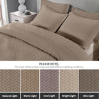 Maple&Stone Quilt Set King Size, Brown Lightweight Bedspread Ultrasonic Chevron Pattern Light Coverlet for All Season Comforter Bedding Decor - 3 Piece King Bed Cover Sets