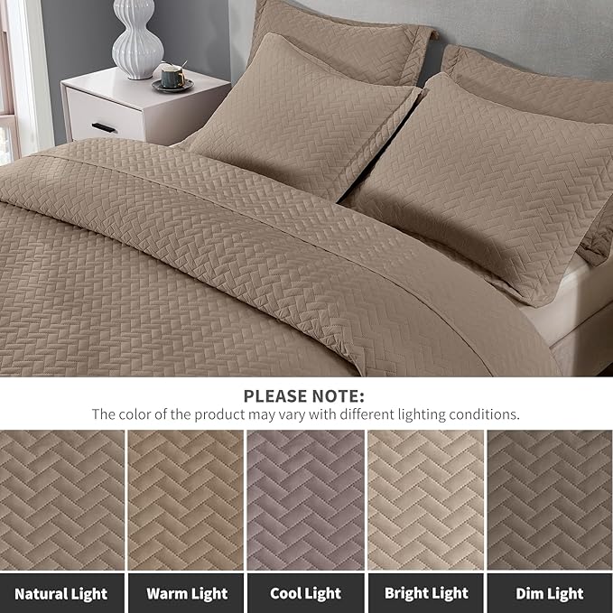 Maple&Stone Quilt Set Twin Size, Brown Lightweight Bedspread Ultrasonic Chevron Pattern Light Coverlet for All Season Comforter Bedding Decor - 2 Piece Twin Bed Cover Sets