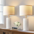 20" Small Bedside Table Lamps for Bedroom Set of 2, Modern Lamps for Night Stands, Farmhouse Table Lamps for Living Room, Home Office and Hallways,White