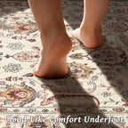 Washable 10x14 Area Rugs for Living Room, Boho Non-Slip Vintage Distress Large Rugs for Bedroom Dining Room Office, 0.3" Neutral Oriental Throw Thin Carpet, Beige/Rust/Green/Multi