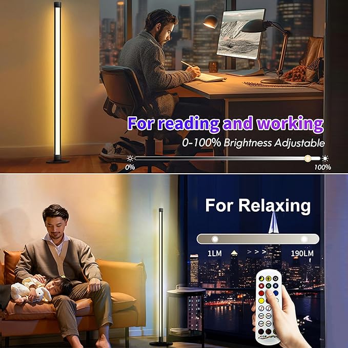 63″H RGB Floor Lamp, LED Corner Lamp,16 Million DIY Colors, 68+ Scenes, Music Sync, App & Remote Control (2 Pack)