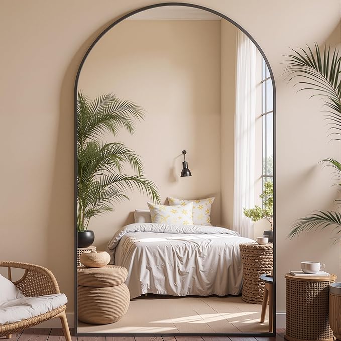 Full Length Mirror, 81"x41" Arched Full Body Mirror, Oversized Floor Mirrors, Leaning Free Standing Mirrors, Hanging Mounted Large Mirrors for Bedroom Dressing Room, Cloakroom, Black