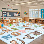 ABC Kids Rugs for Playroom - 9x12 Feet Large Classroom Rug for Kids Preschool Educational Learning Animal, Alphabet Rugs Children Toddler Nursery Kindergarten Decor, Blue