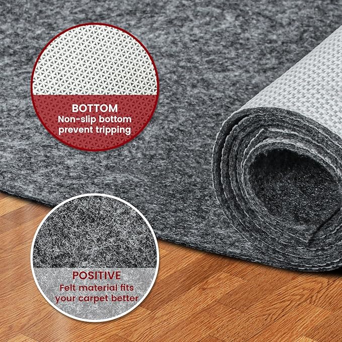 Waterproof Rug Pad, 7x9 ft Area Rug Non-Slip Carpet Pad, 1/4" Thick Non-Slip Rug Pads for All Floors and Finishes, Felt Pad for Hardwood Floors, Keeps Carpets in Place Soft and Safe